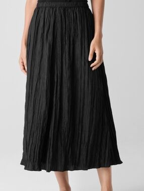 Eileen Fisher Crushed Silk Flare Skirt Black Size 3X Crinkle